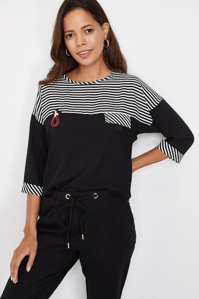 

lafaba women's bat sleeve stripe blouse, White