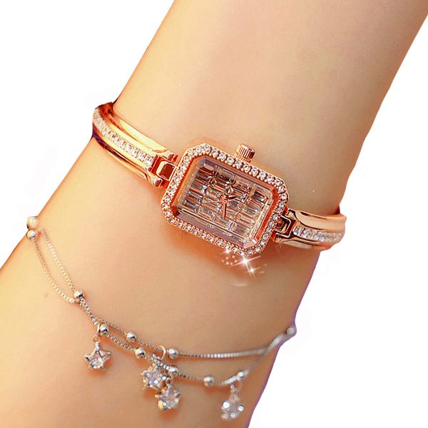 

fashion creative crystal square watch tassel chain bracelet watch accessories, Slivery;brown