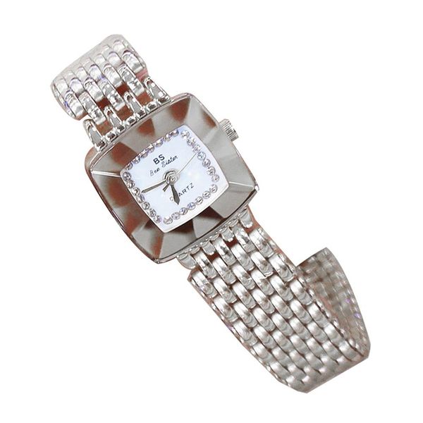 

fashion women square dial alloy linked strap analog quartz wrist watch decor ladies dress watches gift, Slivery;brown