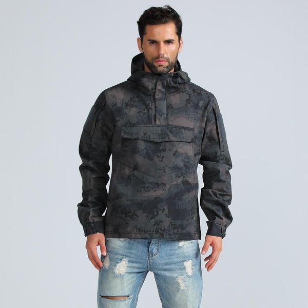 

mens camo tactical pullover coat with reflective stripe outdoor climbing hunting training quick dry breathable jacket, Blue;black