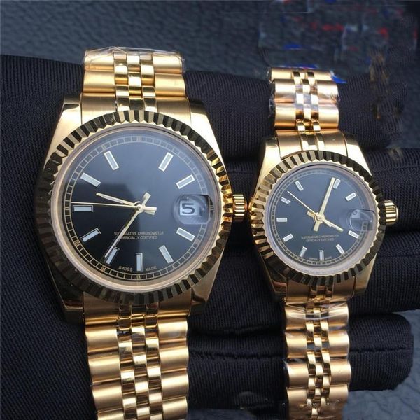 

watches lovers watch datjst automatic movement mens women watches gifts coupls stainless steel original strap mens lady watch, Slivery;brown