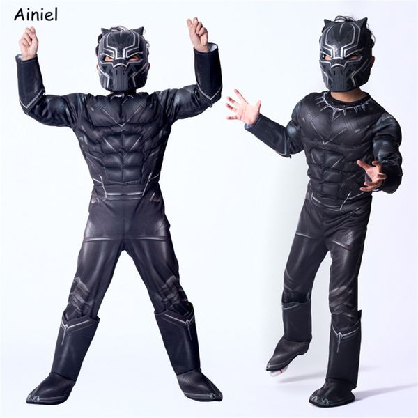 

kids black panther muscle cosplay costume civil war american captain cosplay halloween party fancy dress jumpsuit boy, Black;red