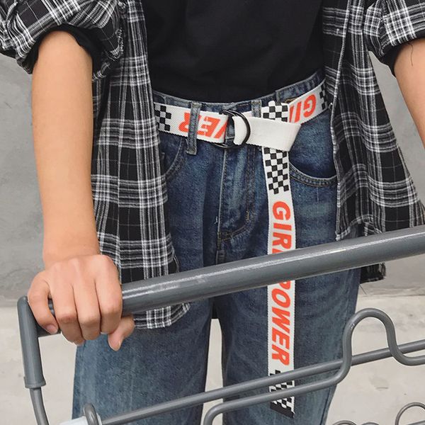 

casual letter dot canvas belt harajuku men women fashion jeans d ring buckle waist belts black 130cm long waistband 30, Black;brown