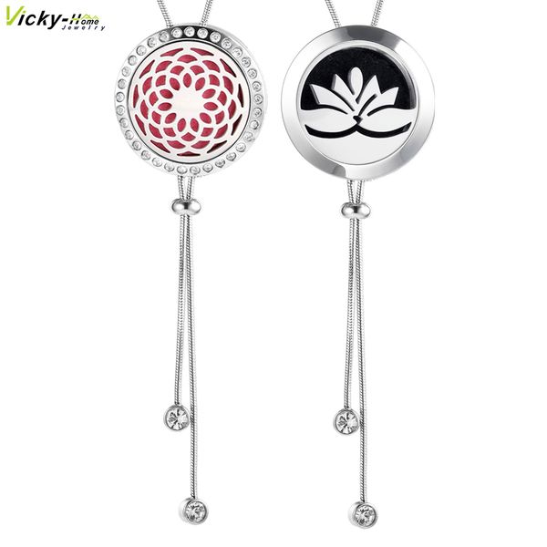 

aromatherapy essential oil necklace stainless steel diffuser locket felt pads 35.5in adjustable snake chain perfume pendant, Silver