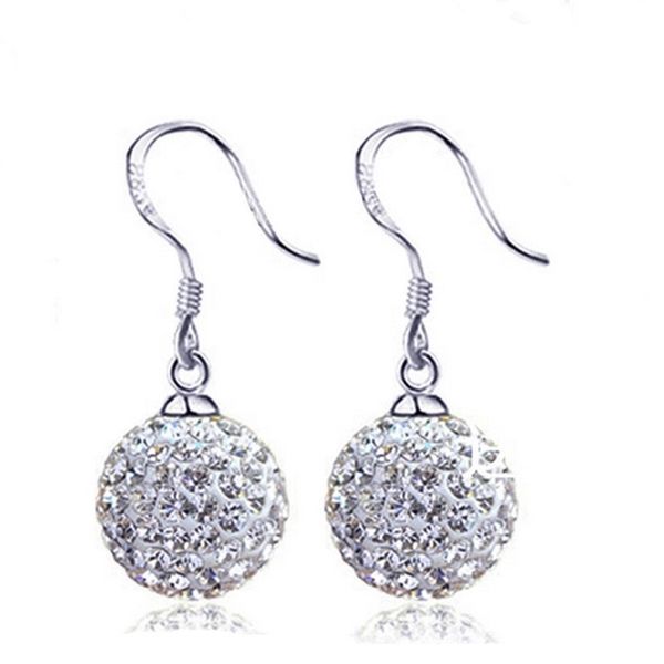 

wholesale 925 sterling silver fashion shiny crystal shambhala ball ladies`drop earrings jewelry female gift anti allergy cheap