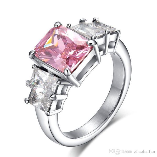 

zhf jewelry 2 ct simulated diamond ring micro ring with pink stones fashion set auger women's ring, Golden;silver