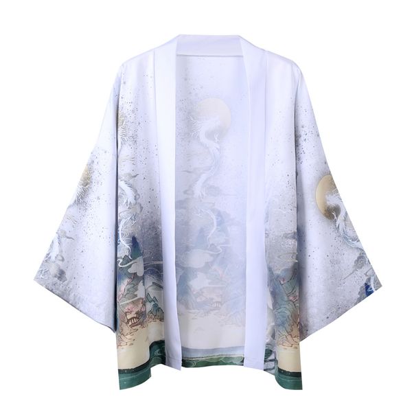 

mens blouses lovers fashion retro robe loose national print short sleeve shirt blouse mujer boho kimono cardigan, White;black