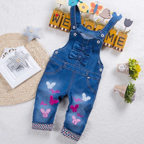 

ienens kids baby girls pants denim long jeans overalls toddler infant girls playsuit clothes clothing long trousers y200704, Blue