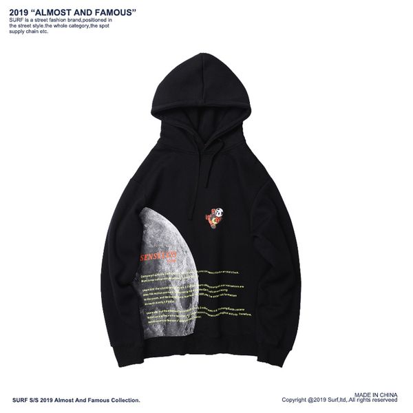 

cropped organic cotton sweatshirt oversize women pullover moon printed sweatshirt ypf422, Black