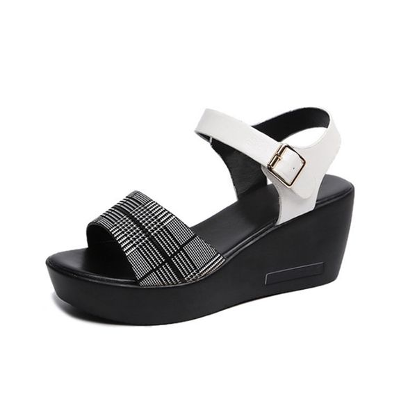 

ho heave platform shoes gingham high heels summer shoes female breathable sandals women fashion wedges antiskid platform, Black