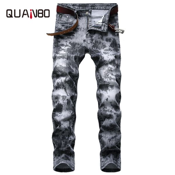 

2020 spring summer new retro stylr pleated fashion stretch jeans slim fit straight laser printing men's denim jeans 42, Blue