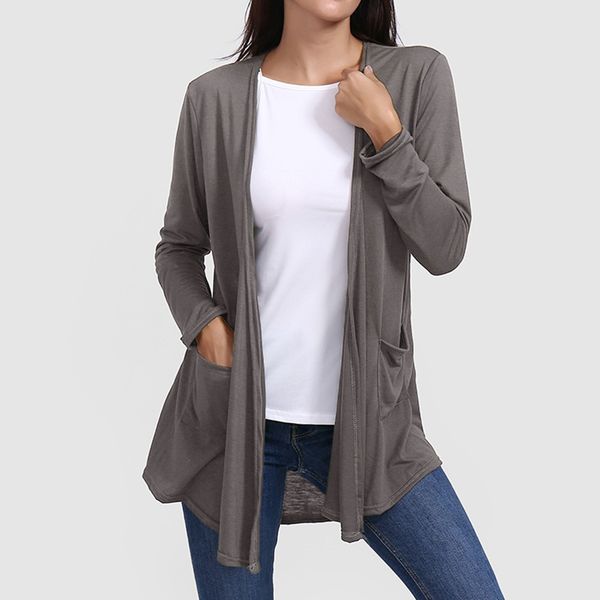 

women's jackets loose casual long sleeved open front breathable cardigans with pocket, Black;brown