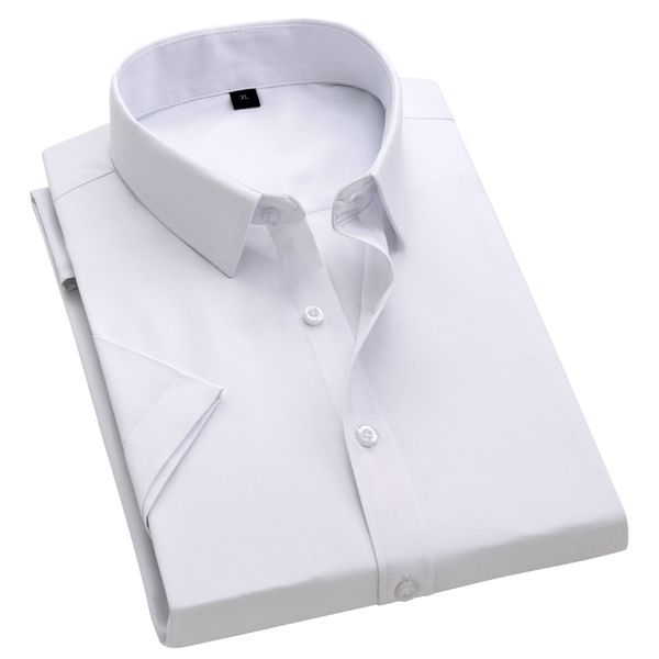 

nice men fashion short sleeve shirt solid color slim men social business shirt brand clothing soft and comfortable, White;black