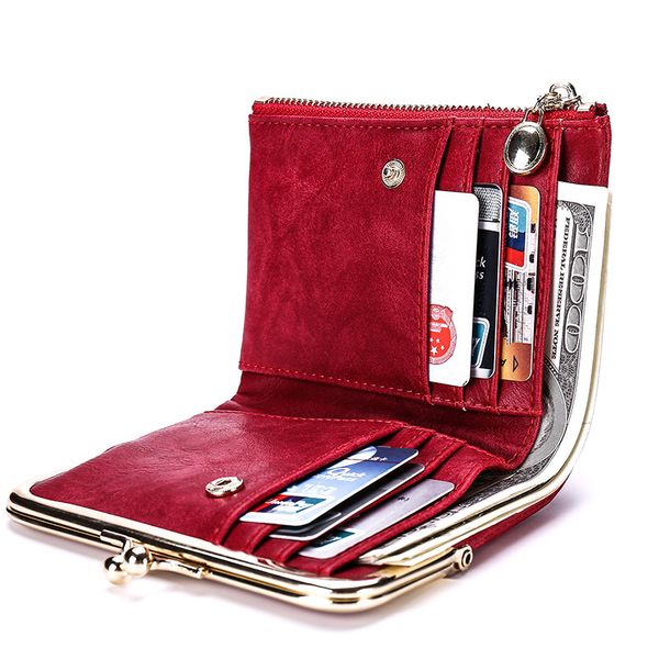 

2020 new korean version of the ladies wallet short purse retro multifunction card minimalist wallet zipper purse, Red;black