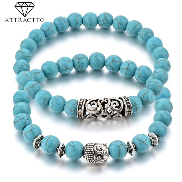 

attractto 2pcs/set charm silver buddha bracelets bangles for women stretch distance bracelet handmade jewelry bracelet sbr190010