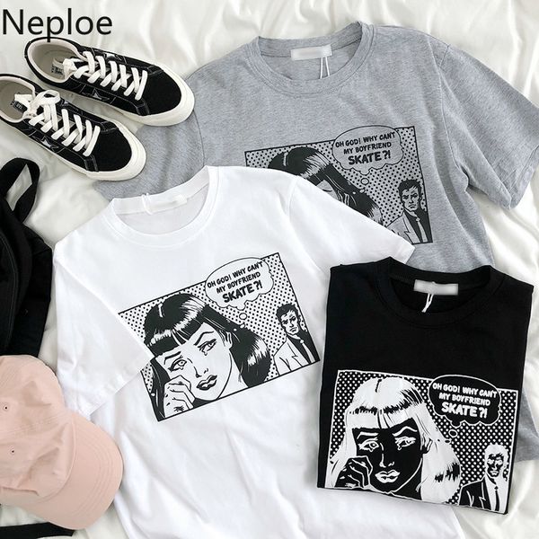 

neploe мультфильм печати футболки женщины японский стиль o образным вырезом с коротким рукавом тройники femme лето 2020 свободные повседневн, White