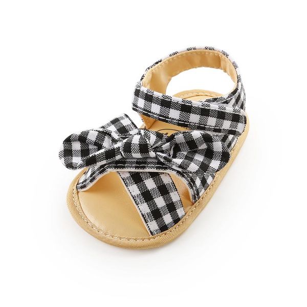

2020 summer new baby girls sandals soft sole newborn baby girls crib shoes toddler first walkers white black plaid cotton fabric, Black;red