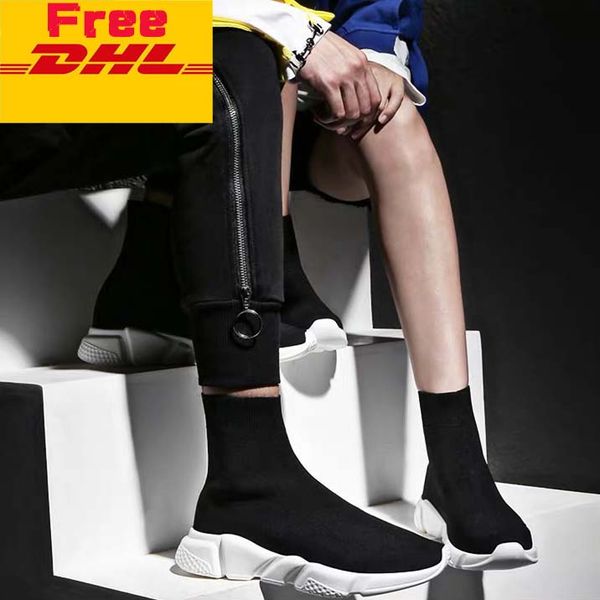 

dhl balÃ¨ncia paris speed trainers knit sock shoe original luxury designers mens womens sneakers high casual shoes 107, Black