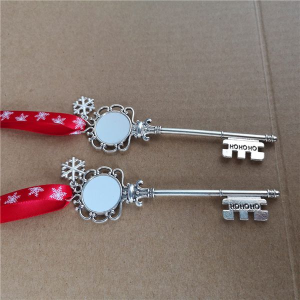 

sublimation santa claus metal long key with red snow rope transfer printing blank diy custom christmas consumables wholes2630401, Silver