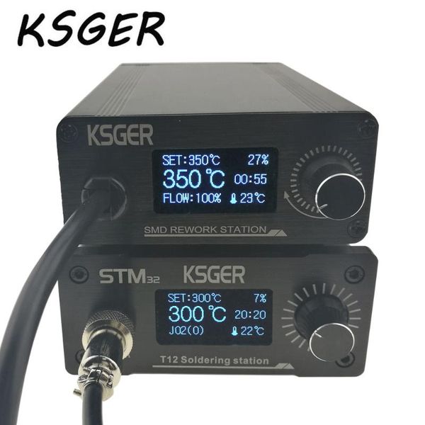 

ksger upgrade 700w rework resoldering soldering station air gun with 4 nozzlest12 stm32 oled soldering station iron tip