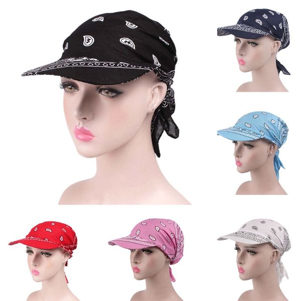 

caps & hats women girls muslim headscarf visor boho paisley floral print tie knot back cotton turban hat baseball cap adjustable adults baby, Yellow