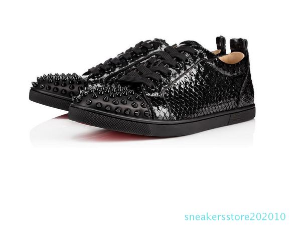 

new men women designer black spiked toe sneakers,famous red bottom designer mens genuine leather flats sports shoes s10