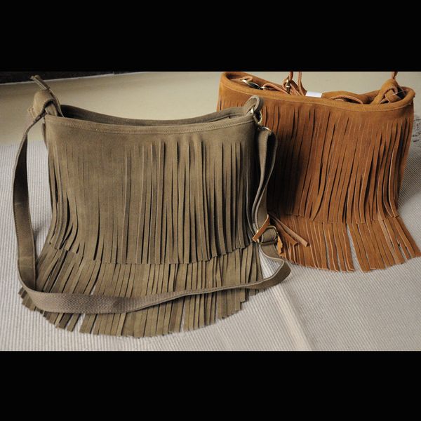 

2016 women genuine leather fringed messenger bag brown tassel boho hippie gypsy fringe vintage bohemian feminine shoulder bag