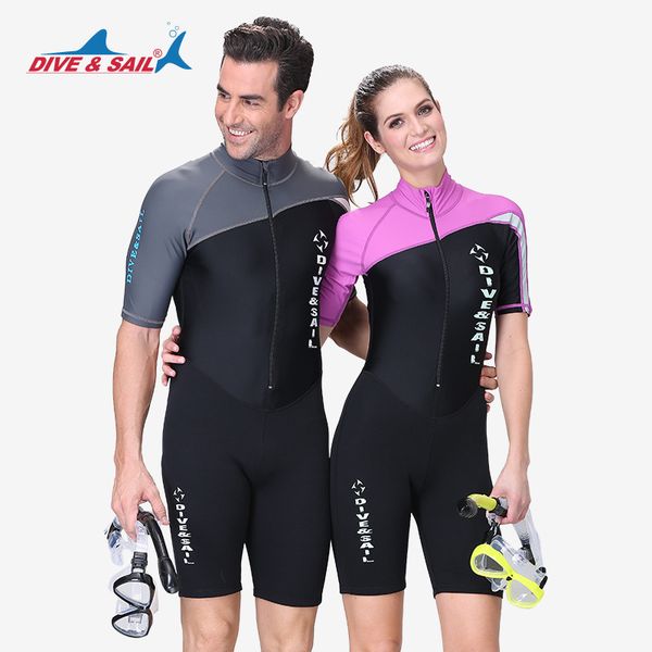 

1.5 mm thick conjoined diving suit snorkeling surf shorts sleeves with bathing suit is prevented bask in multicolor, Gray