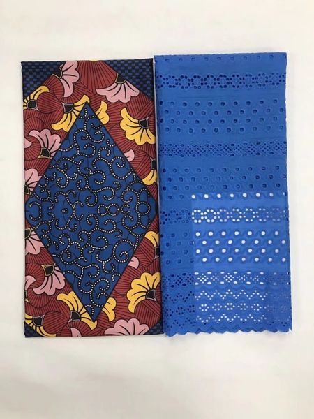 2,5 Yards Top-verkaufter blauer afrikanischer Baumwollstoff und 2,5 Yards glatte koreanische Chiffon-Satinspitze für Kleid LG11-4
