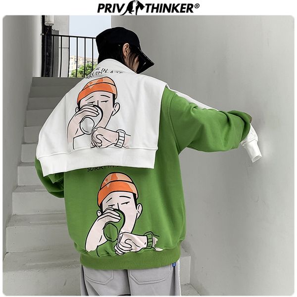 

men's carton print autumn winter thick swetshirts men 2019 korean warm fashion clothing male o-neck hoodies, Black