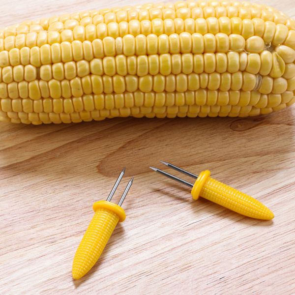 

10 pcs stainless steel bbq corn holders corn on the cob skewers fruit forks outdoor barbecue fruit fork kitchen tool