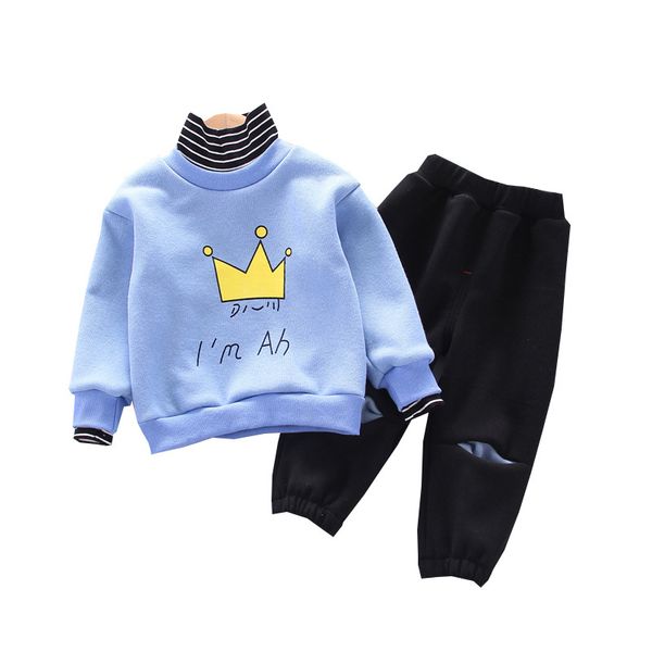 

thick fall winter toddler children clothing set 1 2 3 year baby boys girls clothes turtleneck sweatshirt pants 2pcs kids suits, White