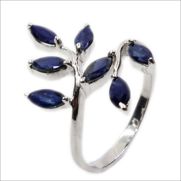 Clássico Anel De Folha De Prata 7 Pcs 3 Mm * 6 Mm Natural Azul Escuro Anel de Safira para a Mulher Real 925 Sapphire Silver Ring Presente Romântico para a Mulher