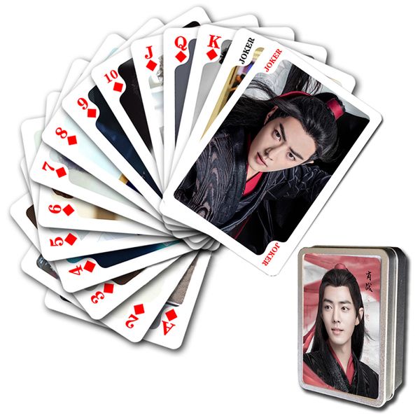 

wei wuxian xiao zhan chen qing ling poker cards in iron box the untamed playing cards poker fans collection gifts drop shipping, Blue;slivery