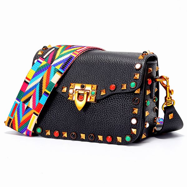

new women's rivet bag european and american messenger bag wide shoulder single shoulder small square