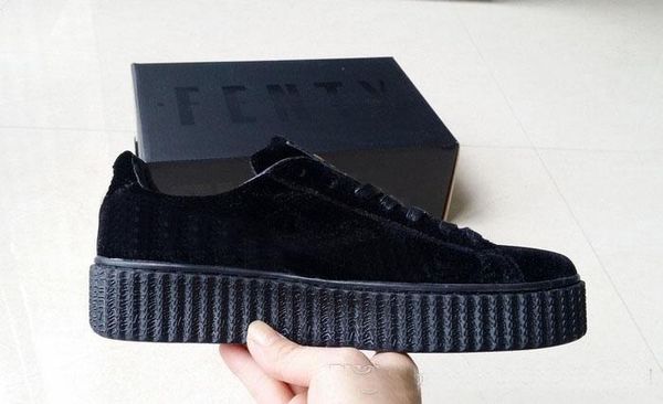 

2018 velvet rihanna х замша creepers 2017 новый rihanna creeper серый красный черный женщины мужчины мода дешевые повседневная обувь кроссов, Black