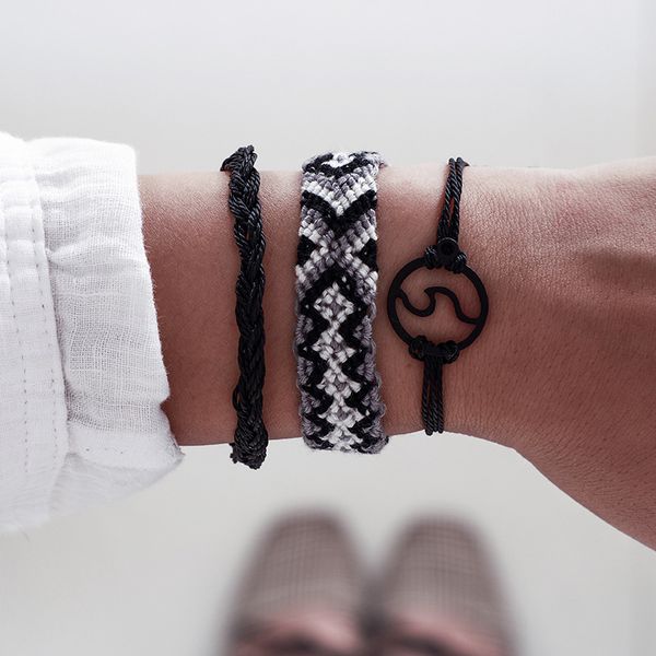 

личность handmade черный белый rope тканые браслеты для женщин сплава волна браслет для женщин 2020 мода ювелирные изделия ручной цепи, Golden;silver