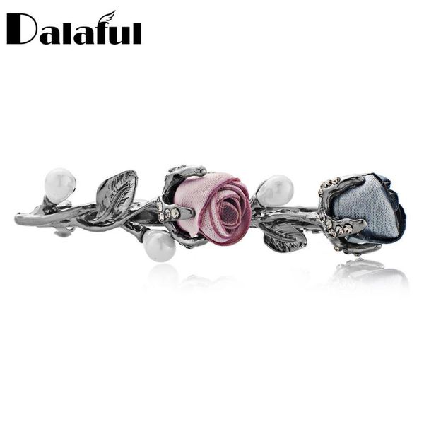 

клип dalaful ткани розы barrettes pin волос имитация pearl кристалл листьев волос tiara свадебные украшения для женщин f154, Golden;white