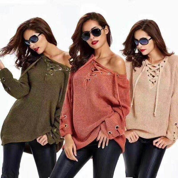

chest cross belt woman sweaters fashion v neck donna knitwear england style lady casual cloth, White;black