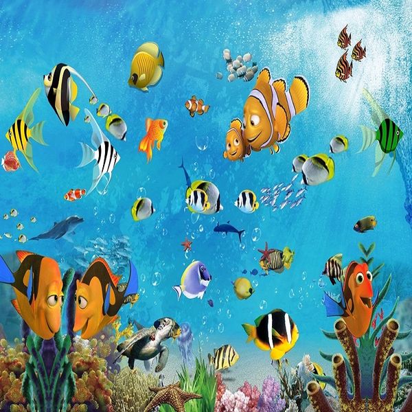 

home decor custom large mural 3d wallpaper cartoon underwater world colored fish child bedroom mural tv back wall decor deep 5d embossed