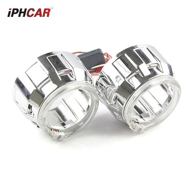 

2pcs 2.5inch bixenon hid projector lens mask led day running angel eyes shrouds h1 h4 h7 xenon kit headlight cover car styling
