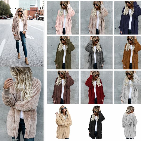 

11 colors women sherpa sweatshirt hooded overcoat long sleeve fleece soft cardigan warm women fashion winter hooded coat kka7363, Blue;gray