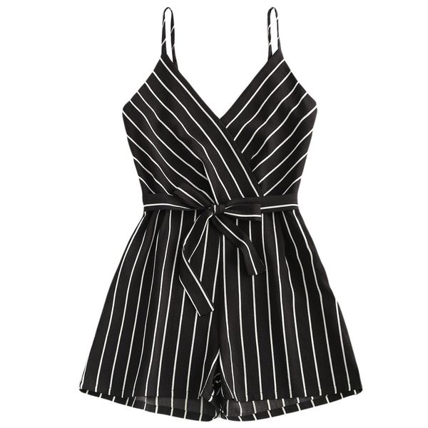 

bodysuit jumpsuit romper womens ladies mini playsuit ladies summer shorts beach vertical stripe backless cutaway rompers #h, Black;white
