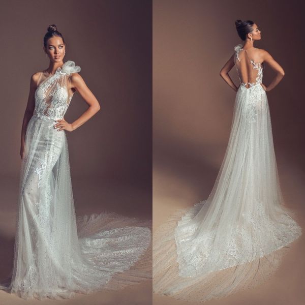 Elihav Sasson 2019 Vestidos de Casamento Sexy Sheer Jewel Pescoço Lace Appliqued Beads Boho País Boêmio Vestido De Noiva Vestido De Noiva robe de mariée