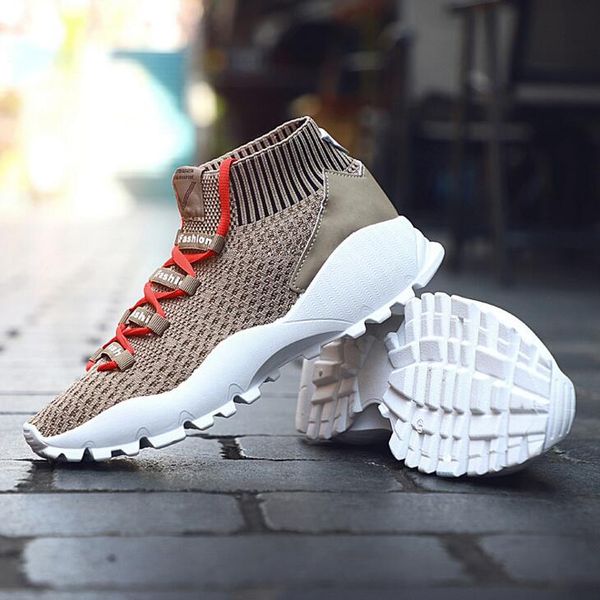 

лучшие продажи моды хаки мужская повседневная обувь для мужчин резиновая подошва нескользящей обуви студента летающие вязание сетка вентиляц, Black