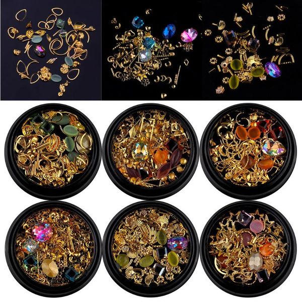 

1box gold silver rivet nail studs 3d nail art decorations seashell star moon metal silks manicure diy decoration body art, Silver;gold