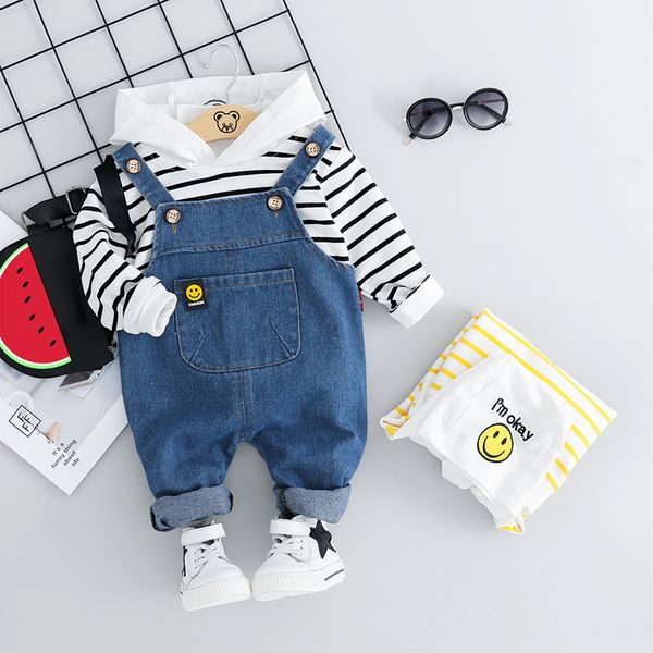 

hylkidhuose 2019 autumn toddler infant clothing sets baby boys girls clothes suits hooded t shirt bib pants children costume t200526, White