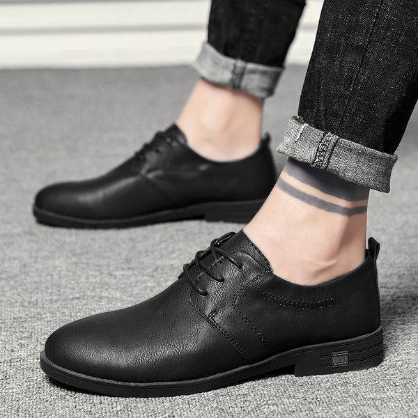 

leather men oxfords shoes fashion handmade lace up breathable men casual shoes black men's boat footwear
