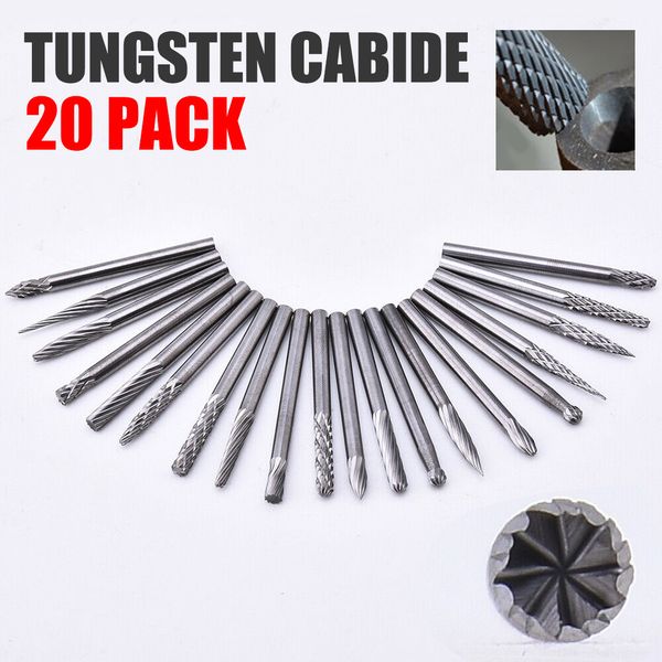 

20pcs 3*3mm tungsten carbide thread file double single solid rotary point burr grinder shank set metalworking electric tool