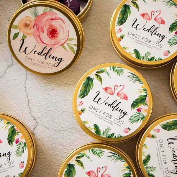 

5pcs fashion round iron gift box flowers flamingo wedding party candy brooch jewelry wholesale elling storage iron gift box